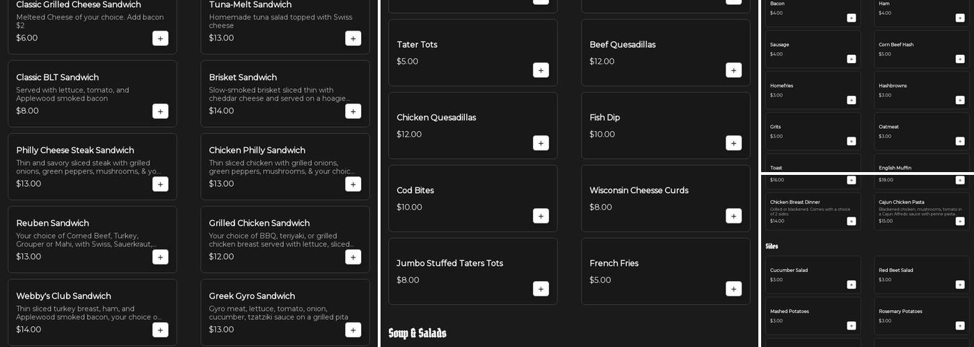 Webby's Grub & Pub Menu