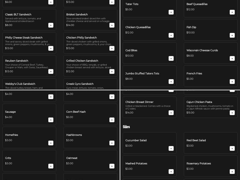 Webby's Grub & Pub Menu