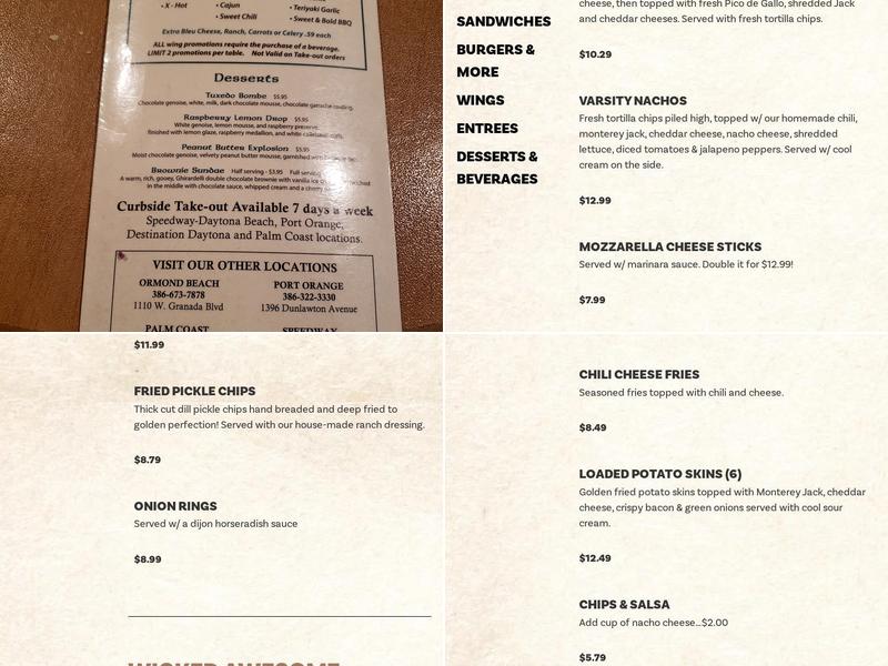 Houligan's Destination Daytona Menu