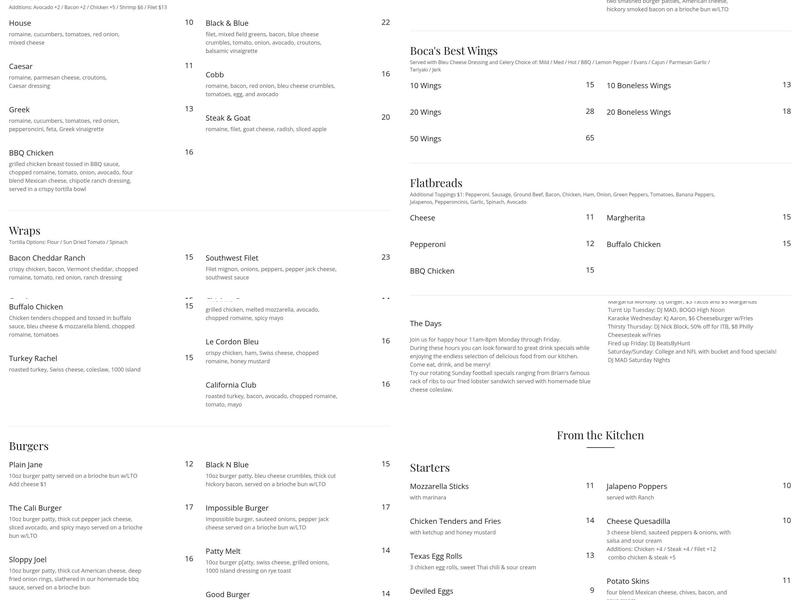 O'Brian's Irish Pub Menu