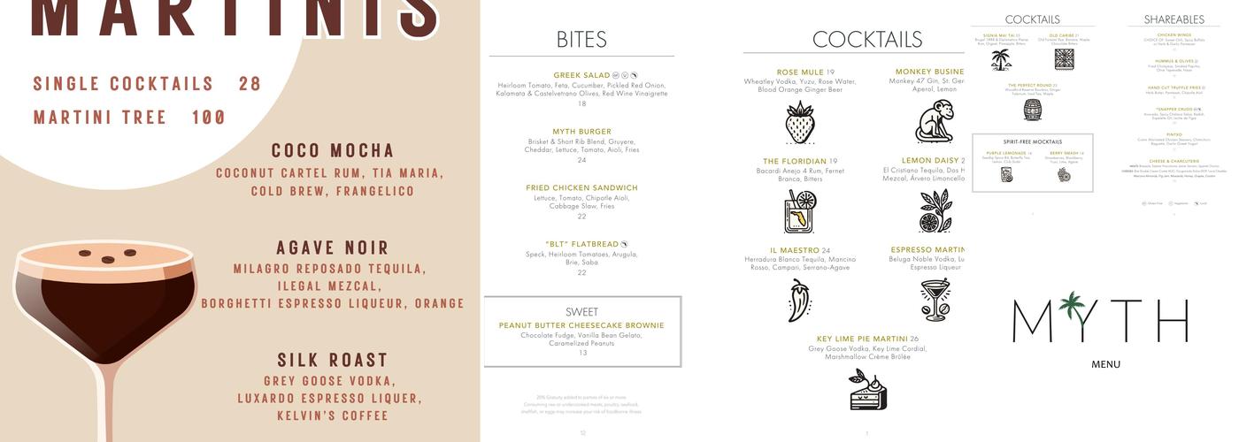 MYTH Bar Menu