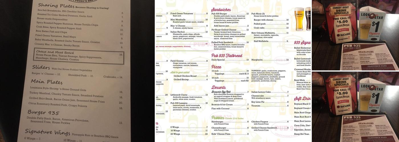 Pub 935 Menu