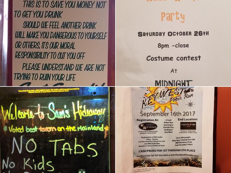 Sam's Hideaway Menu