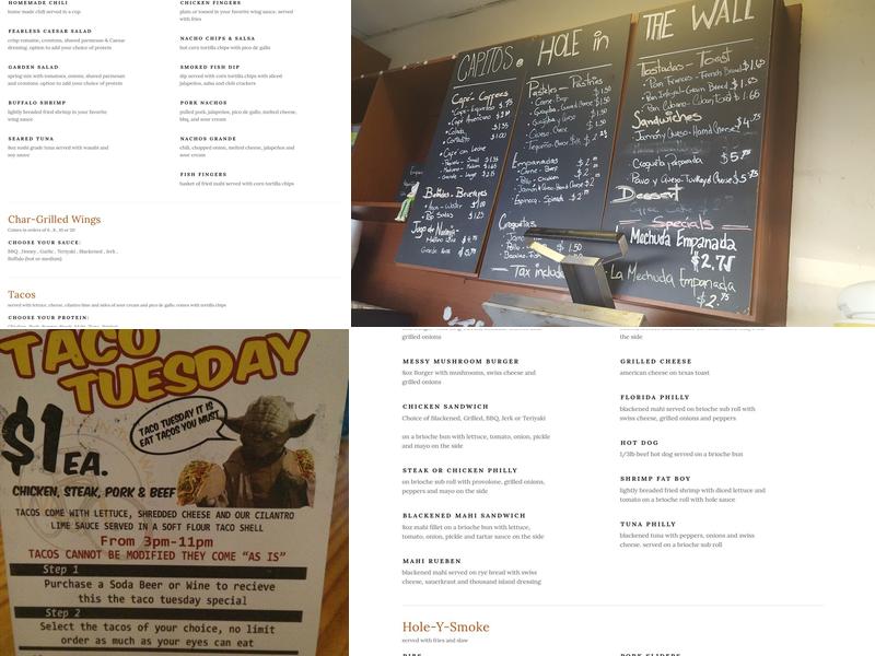 Hole in the Wall Menu