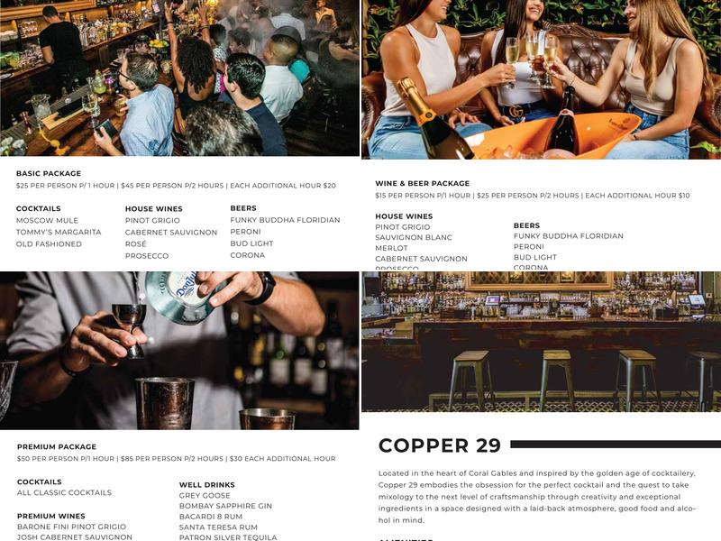 Copper 29 Bar Menu