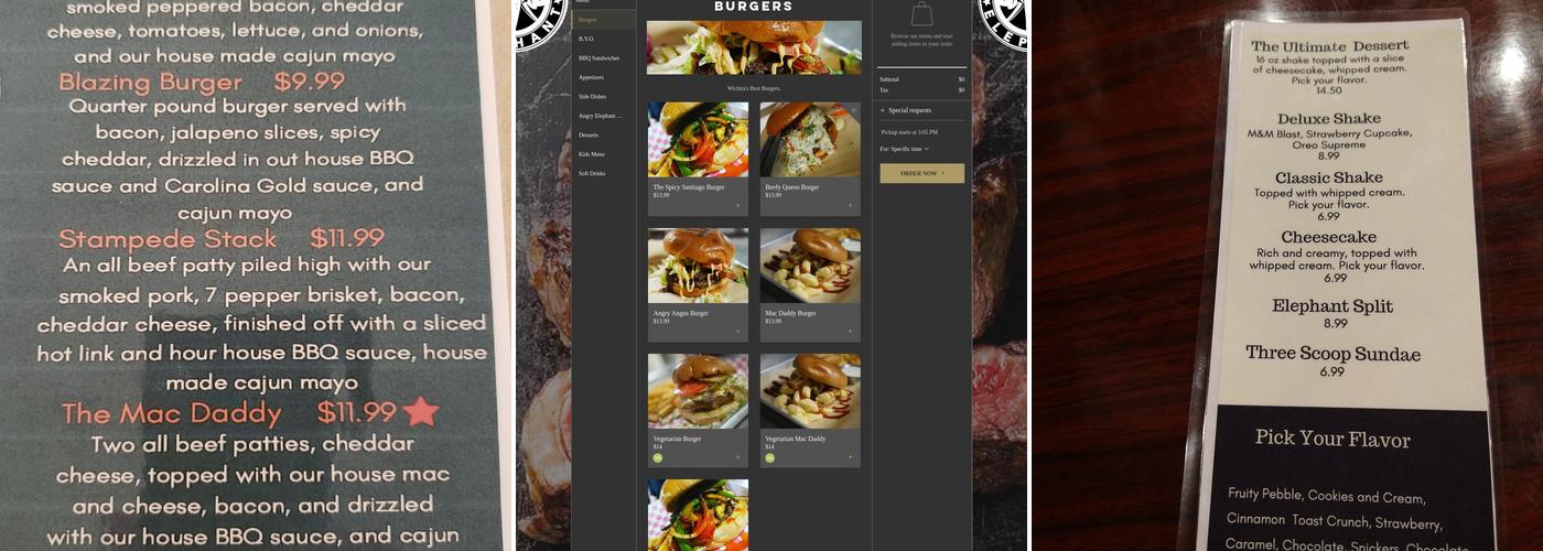 The Angry Elephant Menu