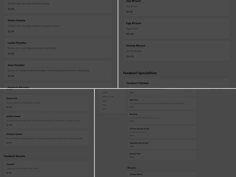 New Paradise Indian restaurant Menu