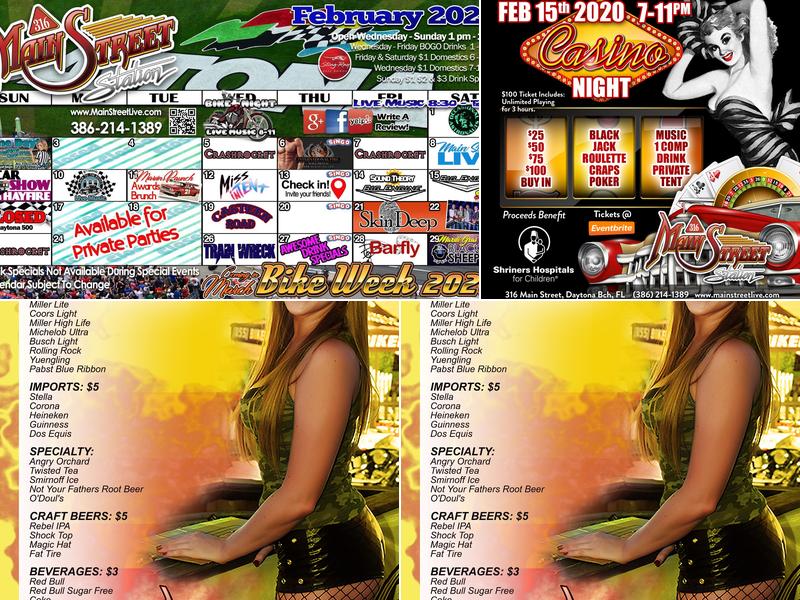 Main Street Station Authentic Garage Bar & Music Venue Menu