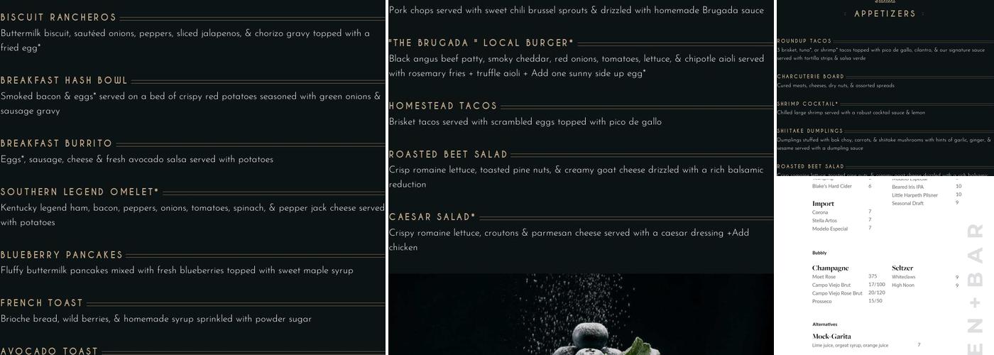 Brugada Kitchen and Bar Menu