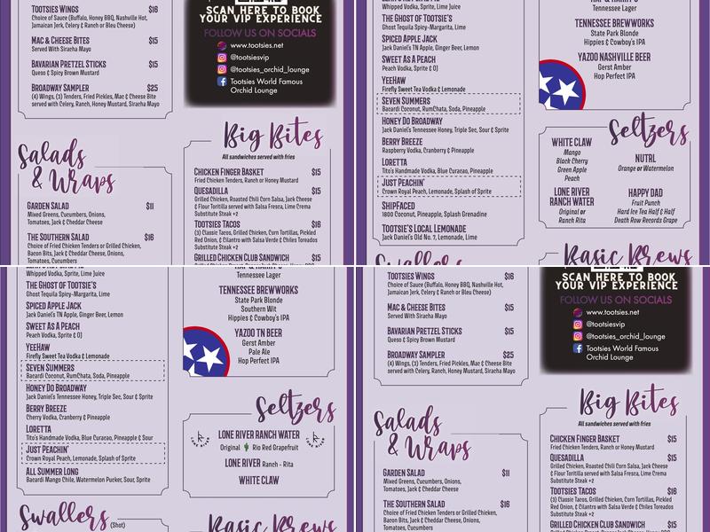 Tootsies Orchid Lounge Menu