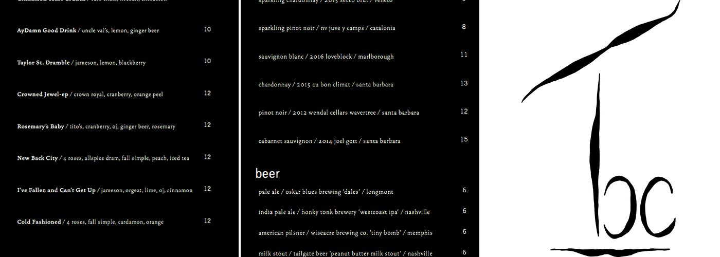 The Back Corner Menu