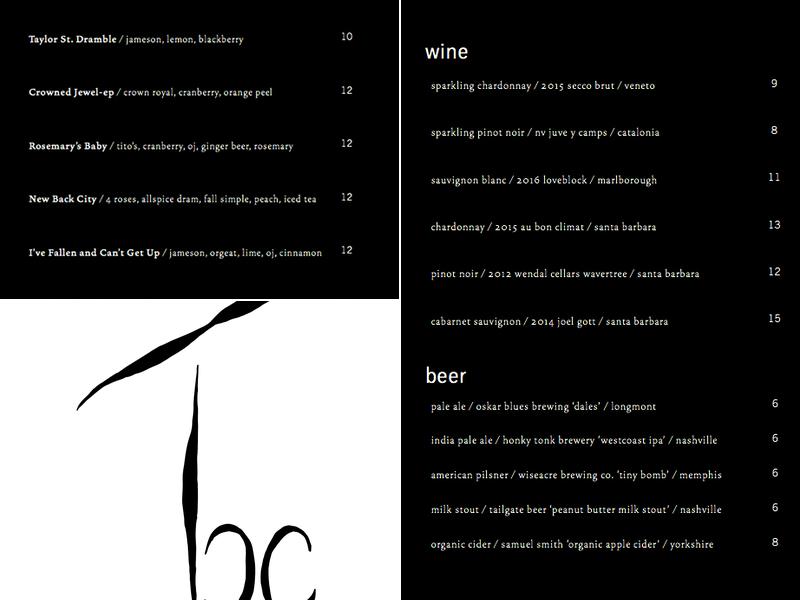 The Back Corner Menu