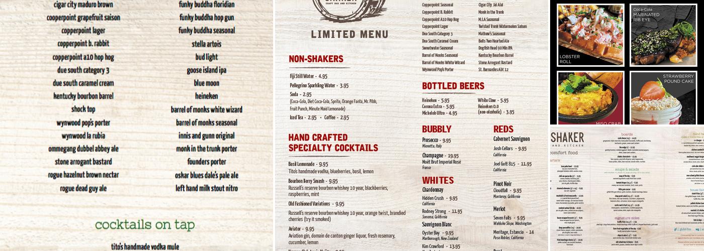 Cask + Shaker Craft Bar and Kitchen Menu