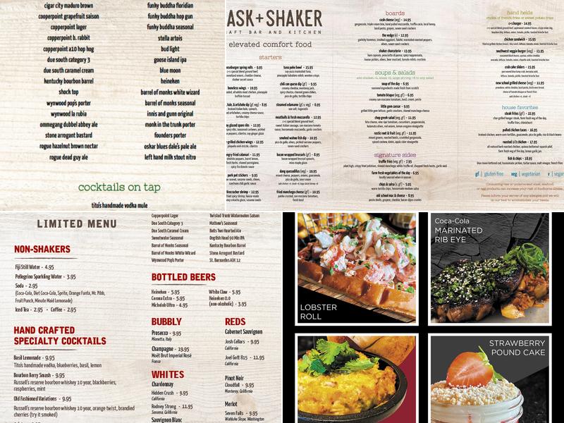 Cask + Shaker Craft Bar and Kitchen Menu