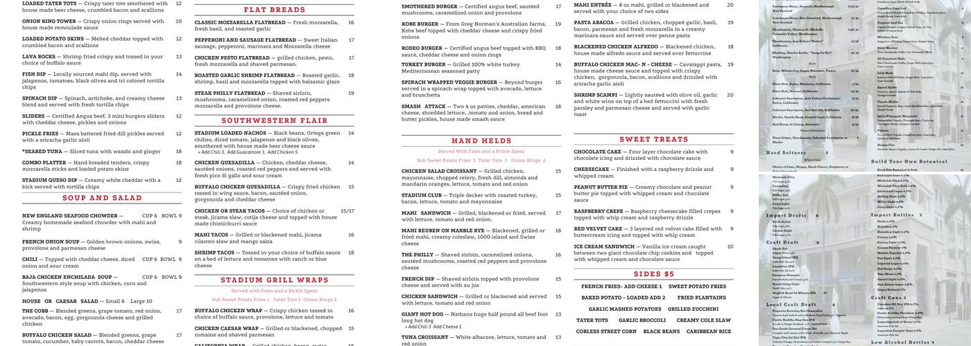 Stadium Grill Menu
