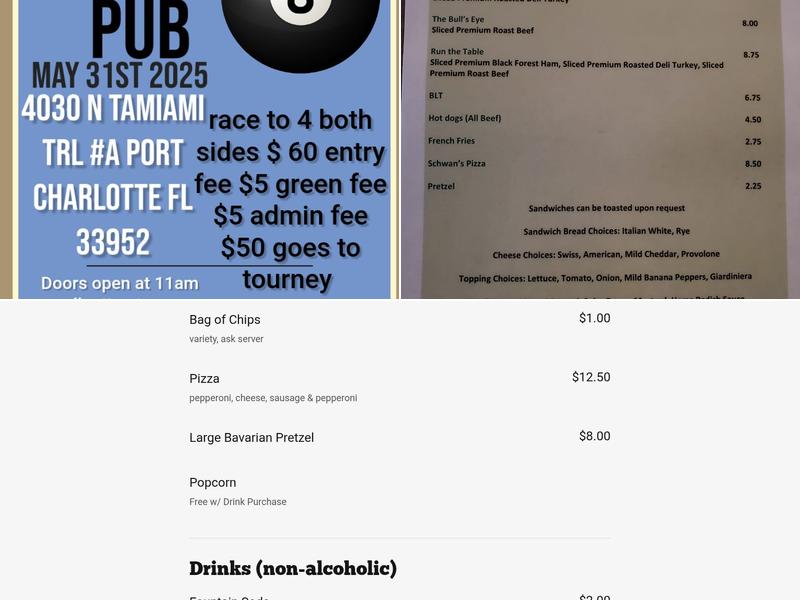 Racks Pub & Billiards Menu