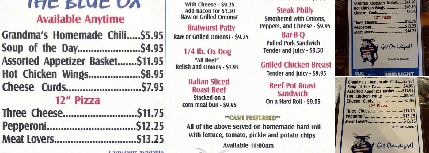 Blue Ox Menu