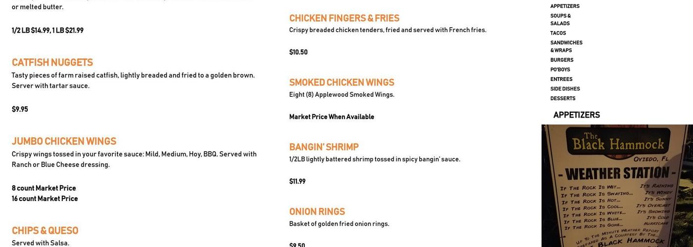 Black Hammock Lazy Gator Bar Menu