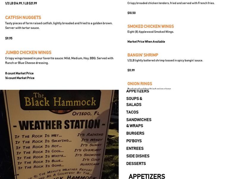 Black Hammock Lazy Gator Bar Menu
