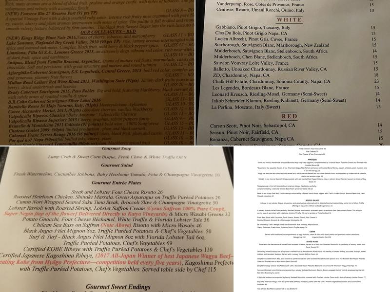 Katya Vineyards Menu