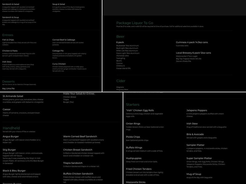 Lynches Pub & Grub Menu