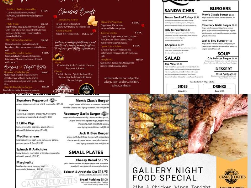 Casks and Flights Wine Tasting Room Menu