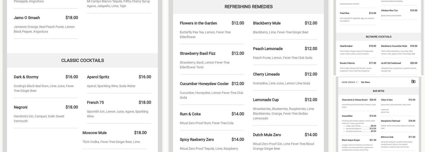 The Biltmore Bar Menu