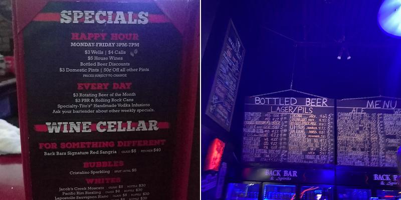 Back Bar Menu