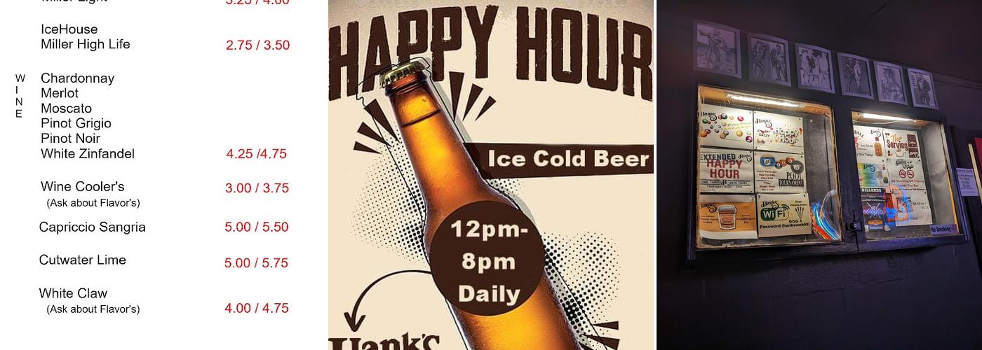 Hank's Bar Menu