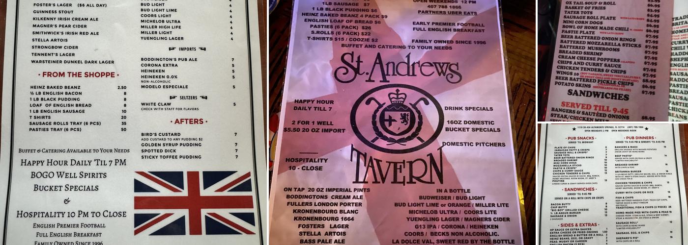 St Andrews Tavern Menu