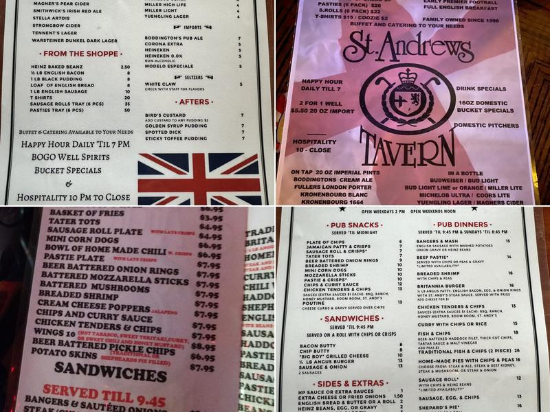 St Andrews Tavern Menu
