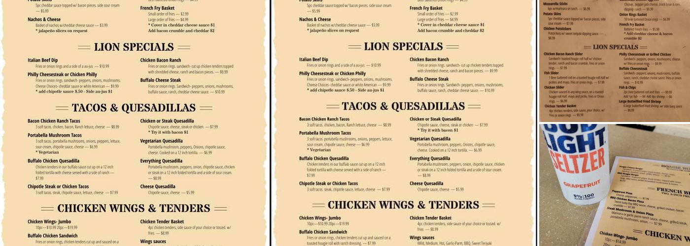 Gold Lion Bar and deli Menu