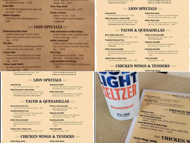Gold Lion Bar and deli Menu