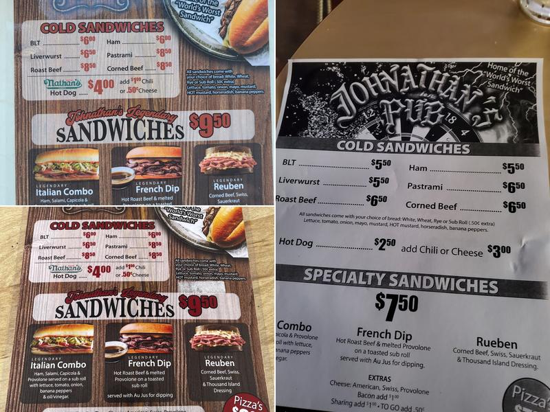 Johnathan's Pub Menu