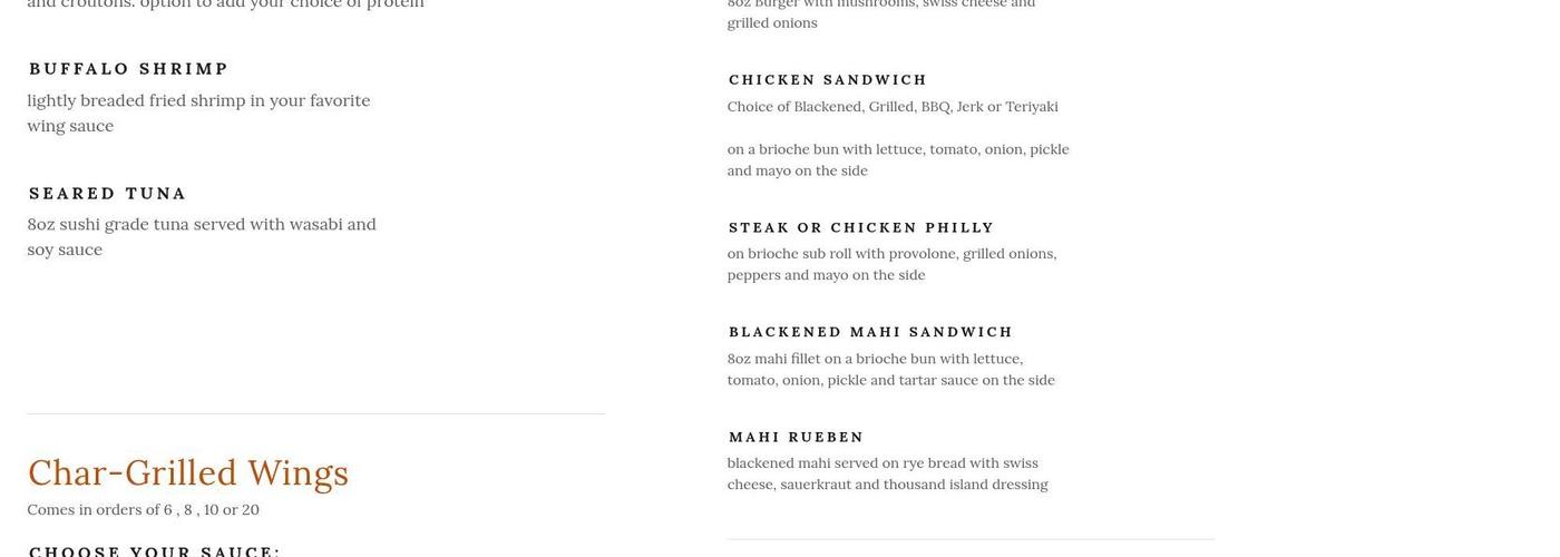 Hole In the Wall Pub Menu