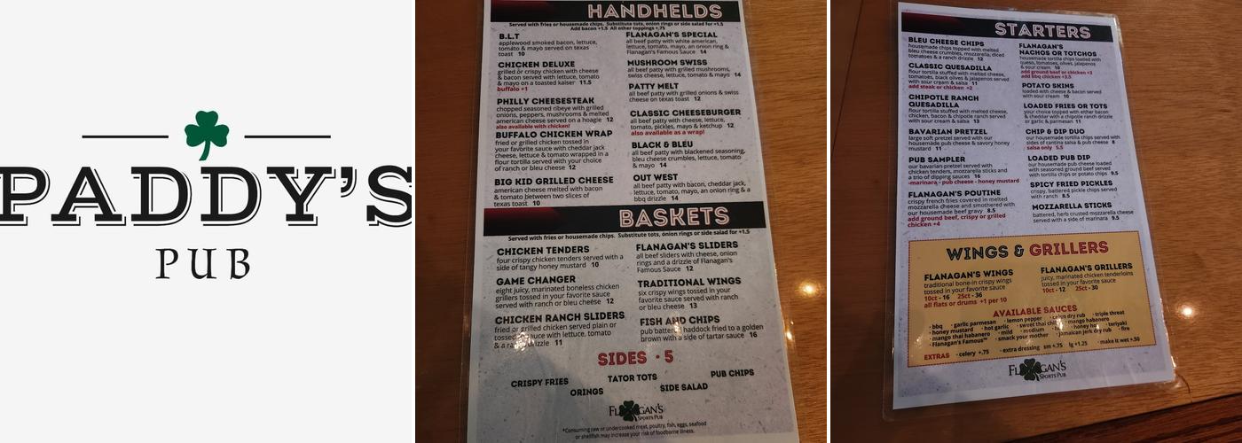 Flanagan's Menu