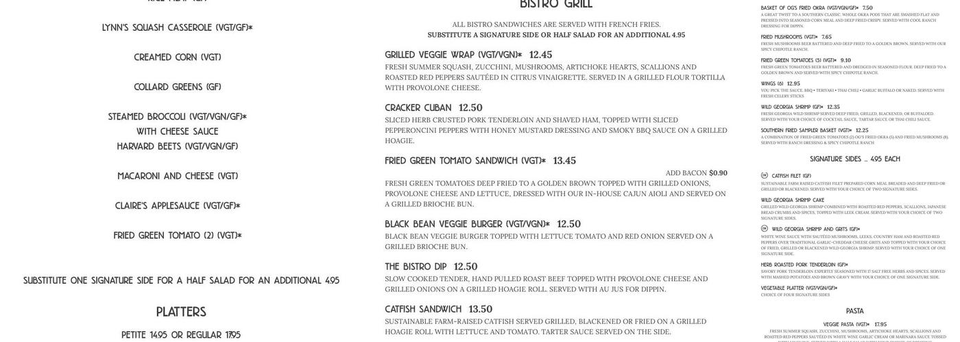Driftwood Bistro Menu