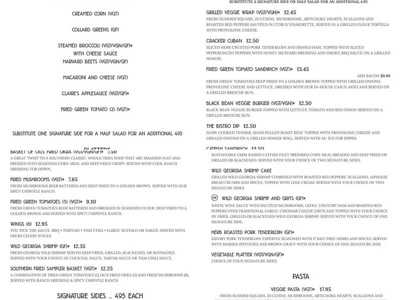 Driftwood Bistro Menu