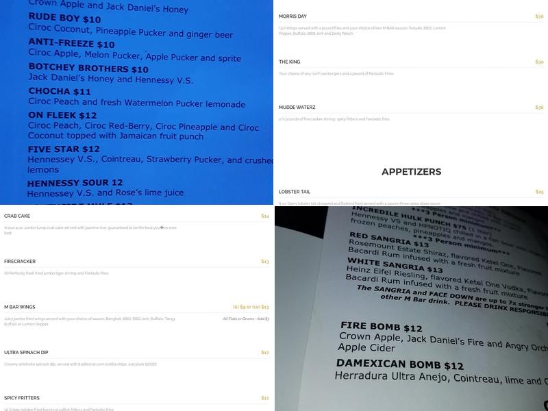 M Bar Ultra Lounge Menu