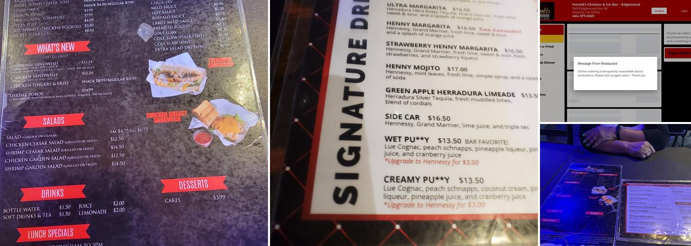 Harold's Chicken & Ice Bar Menu