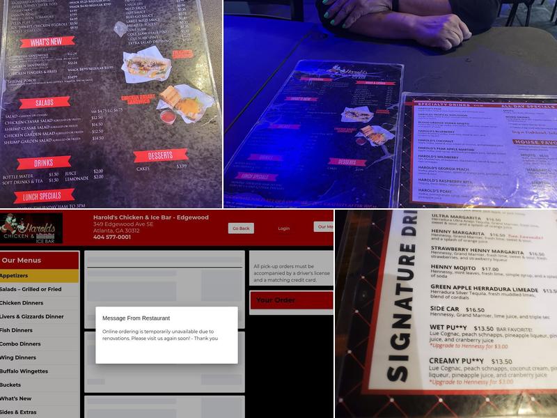 Harold's Chicken & Ice Bar Menu