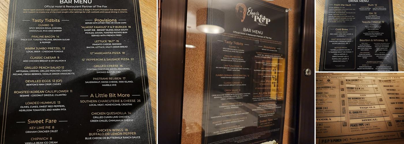 Edgar's Proof & Provision Menu