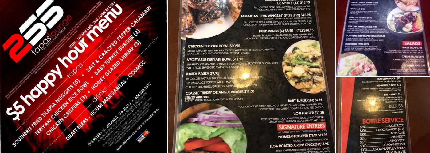 255 Tapas Lounge Menu