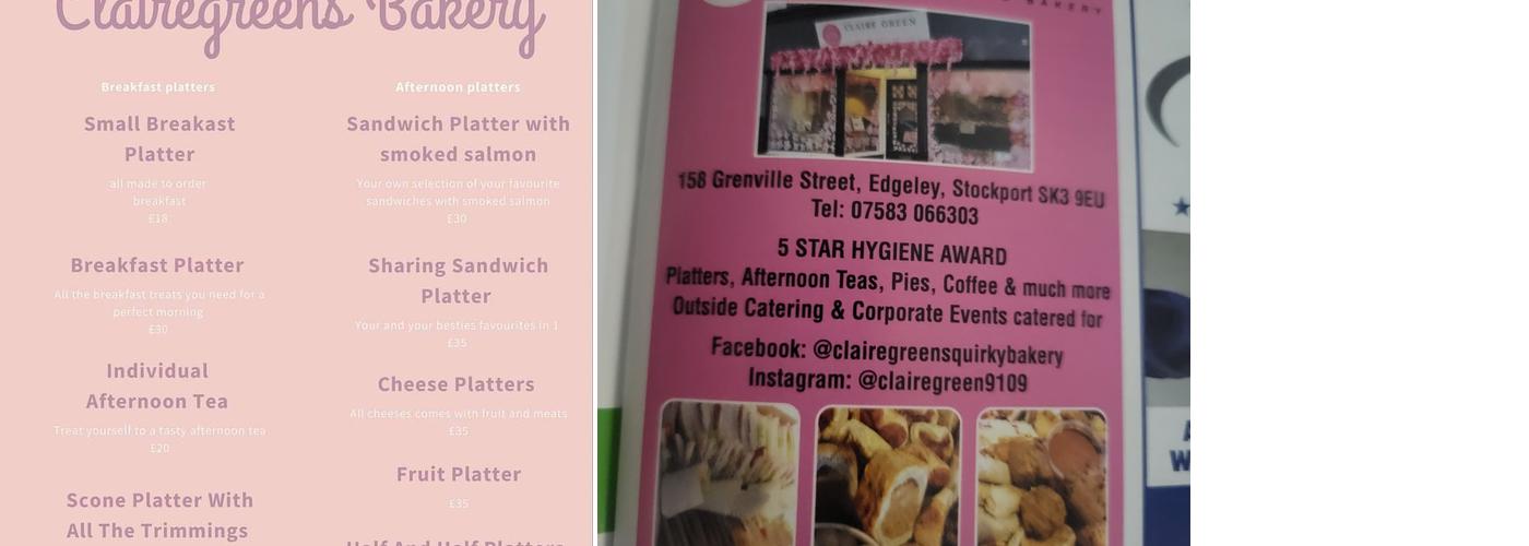 Claire Green Bespoke Cakes and Bakery Menu