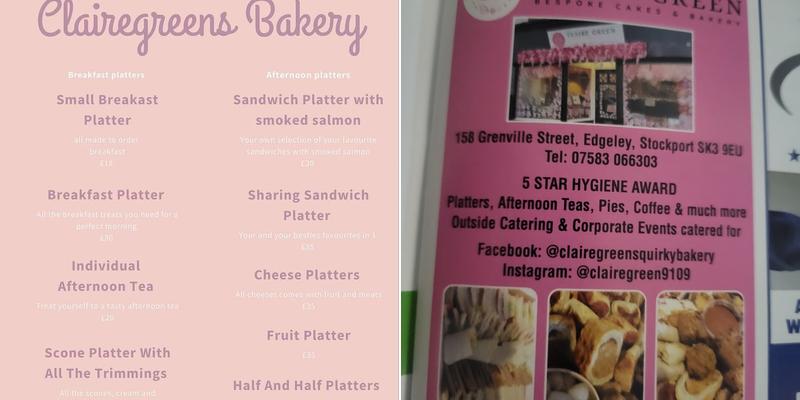 Claire Green Bespoke Cakes and Bakery Menu