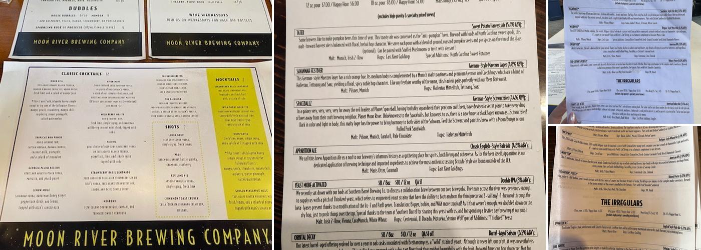 Moon River Brewing Company Menu