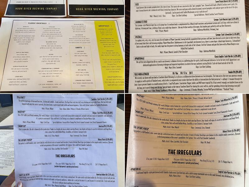 Moon River Brewing Company Menu