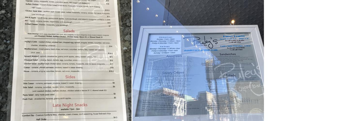 Pauley's Menu