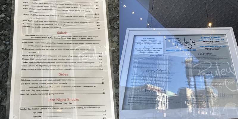 Pauley's Menu