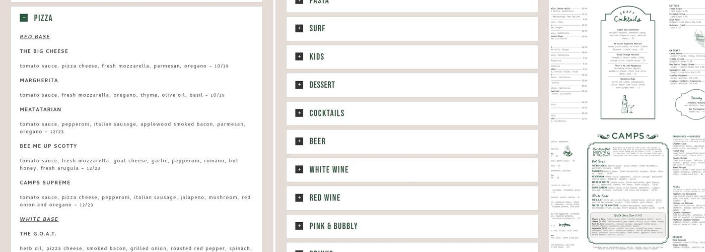 Camps Kitchen and Bar Menu